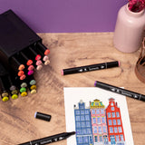 Decotime Alcohol Twin Markers - All Seasons - Brush & Fine Tip - incl. Decotray - 160 Pieces
