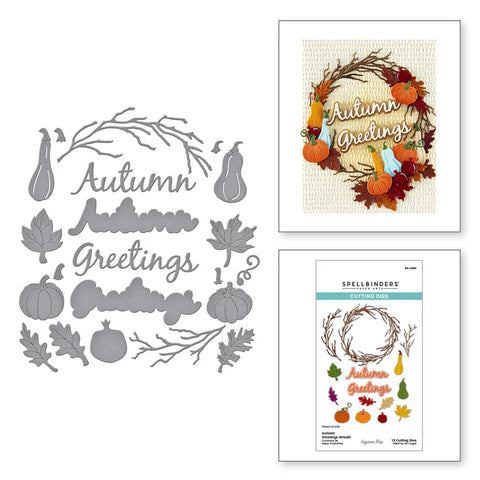 Spellbinders - Autumn Greetings Wreath Etched Dies from the Texture & Foliage Collection by Suzanne Hue