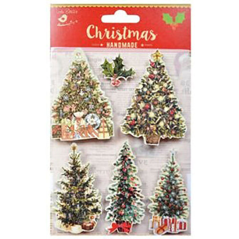 Little Birdie Christmas Sticker Embellishment 6/Pkg Vintage Tree