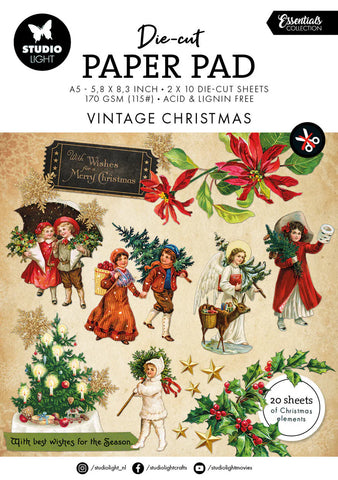 Studio Light Die-Cut Paper Pad Paper Vintage Christmas Essentials 20 Sheets