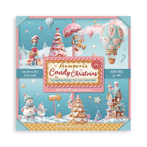 Stamperia  22 sheets.  8X8 Maxi Paper Pad, Candy Christmas