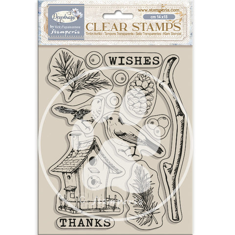 Stamperia Clear Stamps Create Happiness Dewdrops - Nest Bird