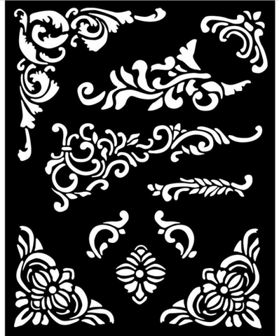Stamperia Thick stencil cm 20X25 - Vintage Library corners and embellishment
