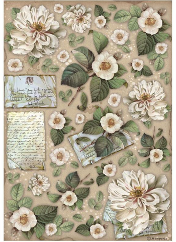 Stamperia A4 Rice paper - Vintage Library flowers and letters