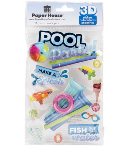 Paper House 3D Stickers 4.5"x8.5" Pool Party