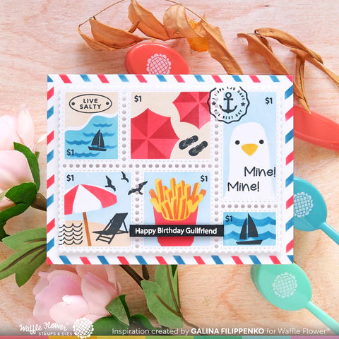 Waffle Flower Postage Collage Beach Days Stencil