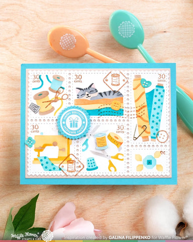 Waffle Flower Postage Collage Circle Sentiments Matching Die