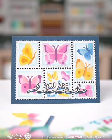 Waffle Flower Postage Collage Butterfly Stencil