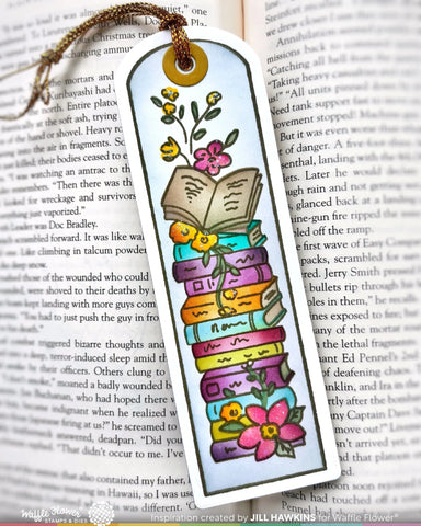 Waffle Flower x Susan Bates Round Bookmark - Book Lover Coloring Stencil