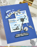 Waffle Flower Postage Collage Fishing Silhouettes Stamp Set