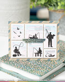 Waffle Flower Postage Collage Fishing Silhouettes Stamp Set