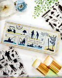 Waffle Flower Postage Collage Fishing Silhouettes Stamp Set