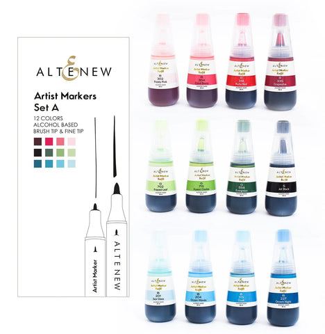 Altenew Cosmic Garden Artist Alcohol Markers Set A & Alcohol Ink Bundle (12 Colors)