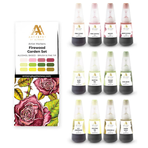 Altenew Firewood Garden Artist Alcohol Markers Set & Alcohol Ink Bundle