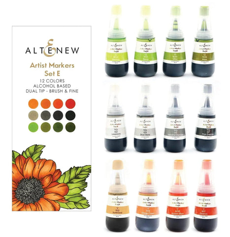Altenew Tropical Garden Artist Alcohol Markers Set E & Alcohol Ink Bundle (12 Colors)