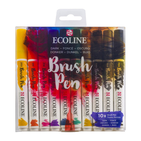 Ecoline Brush Marker Sets - 10-Pen Dark Colors Set