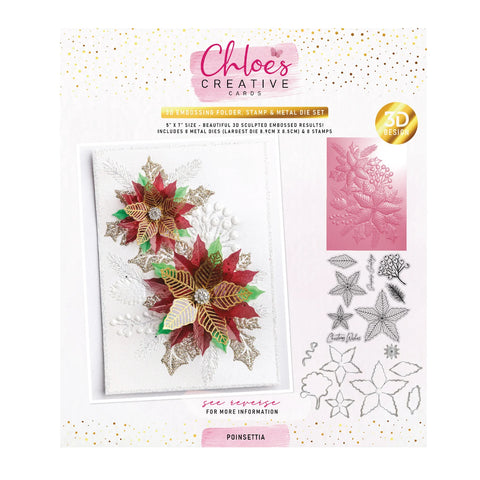 Chloe's Creative Cards 5x7 3D Embossing Folder, Stamp & Metal Die Set - Poinsettia