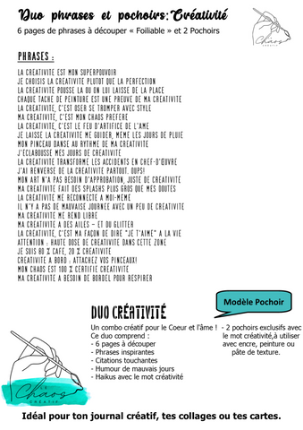 Le Chaos Créatif- phrases et pochoirs-Duo créativité