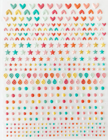 Kimidori- Puffy stickers hearts and stars Tropical