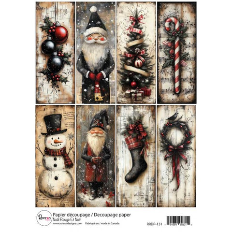 Ronron Designs Papier De Riz: Noël Rouge Et Noir