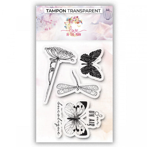 Love in the moon - Set de 4 tampons clear - Papillons libellules