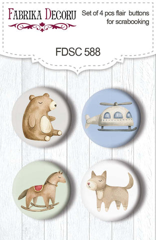 Fabrika Decoru Set of 4pcs flair buttons for scrabooking Boho Baby Boy #588