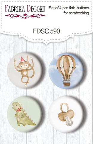Fabrika Decoru Set of 4pcs flair buttons for scrabooking Boho Baby Boy #590