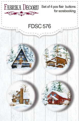 Fabrika Decoru SET OF 4PCS FLAIR BUTTONS FOR SCRABOOKING COUNTRY WINTER #576