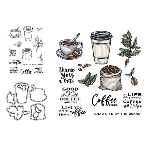 Kokorosa- Coffee Time Theme Dies with Stamps Set