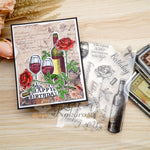 Kokorosa- Wine Glass And Bottle Dies with Stamps Set