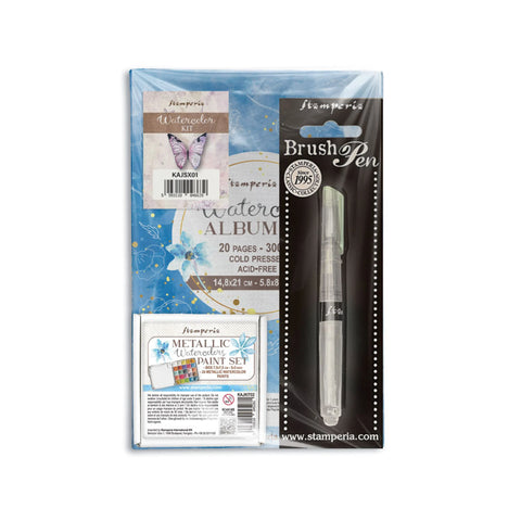 Stamperia Watercolor Kit (Metallic Watercolors/Album/Brush Pen)