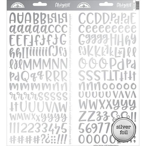 Doodlebug - Abigail Font Foiled Cardstock Alpha Stickers 6"X13" 2/Pkg - Silver