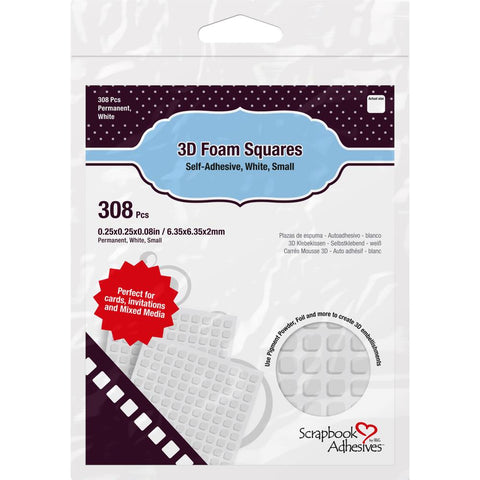 3D Self-Adhesive Foam Squares 308/Pkg - White, .25"X.25"