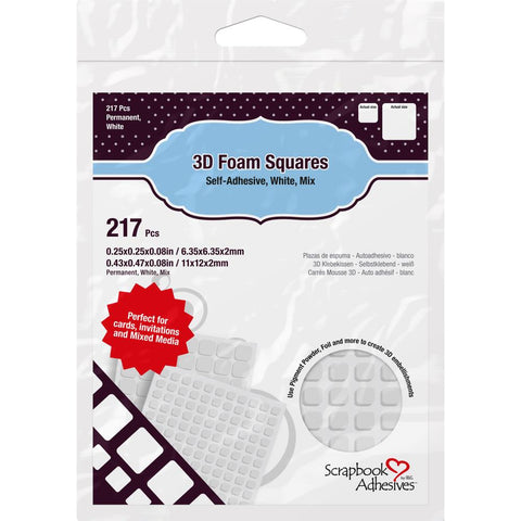 3D Foam Squares Variety Pack 217/Pkg - White Assorted Sizes