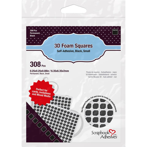 Scrapbook Adhesives 3D Self-Adhesive Foam Squares 308/Pkg - Black, .25"X.25"