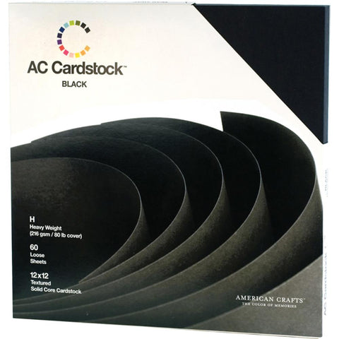 American Crafts Textured Cardstock Pack 12"X12" 60/Pkg - Solid Black