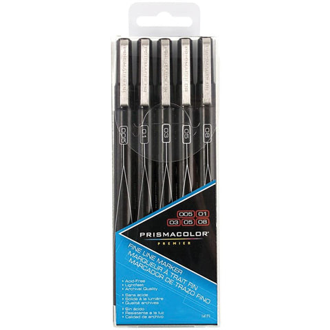 Prismacolor Premier Markers 5/Pkg Fine Line - Black