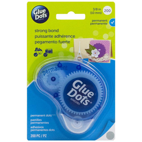 Glue Dots .375" Dot Disposable Dispenser - Permanent, 200 Clear Dots