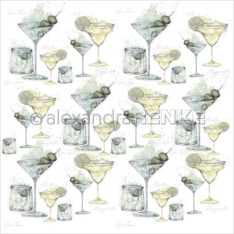 Alexandra Renke Cocktails Design Paper 12"X12" - Green Cocktails