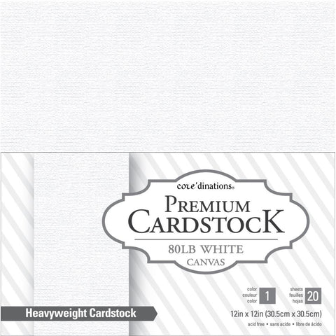 Core'dinations Value Pack Cardstock 12"X12" 80lb 20/Pkg White Canvas