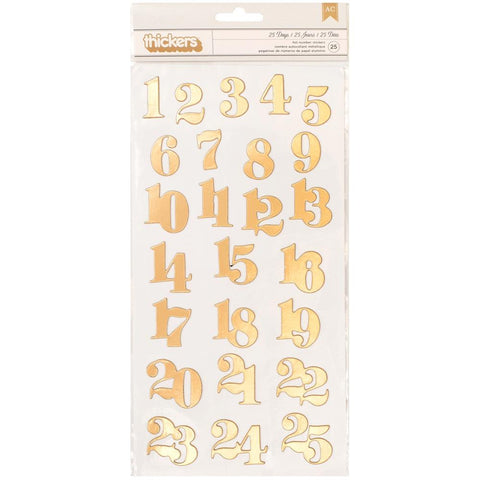 American Crafts Thickers Stickers 25 Days Gold Numbers 25/Pkg