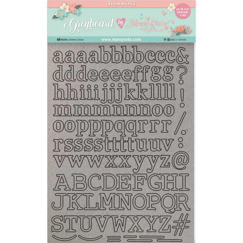 S25 Stamperia Greyboard Cut-Outs A4 2mm Thick Circle of love, Alphabet