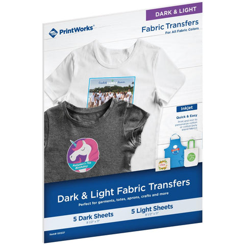 PrintWorks Inkjet Fabric Transfer Sheets 8.5"X11" 10/Pkg For Light And Dark Fabrics