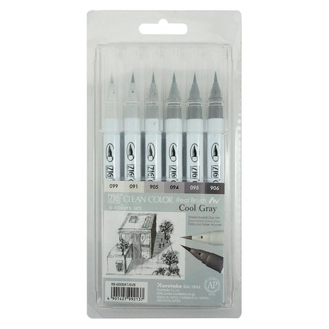 Kuretake ZIG Clean Color Real Brush Markers 6/Pkg Cool Gray