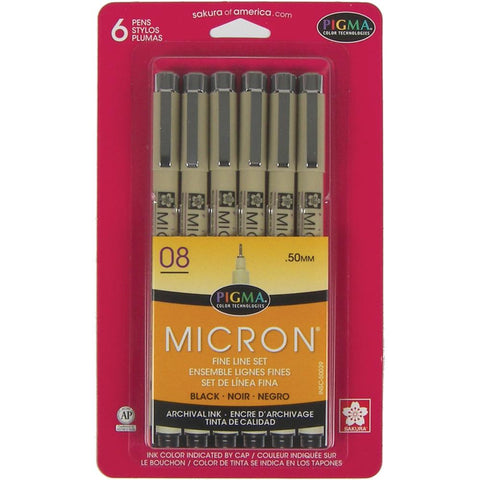 Pigma Micron Pens 08 .5mm 6/Pkg Black