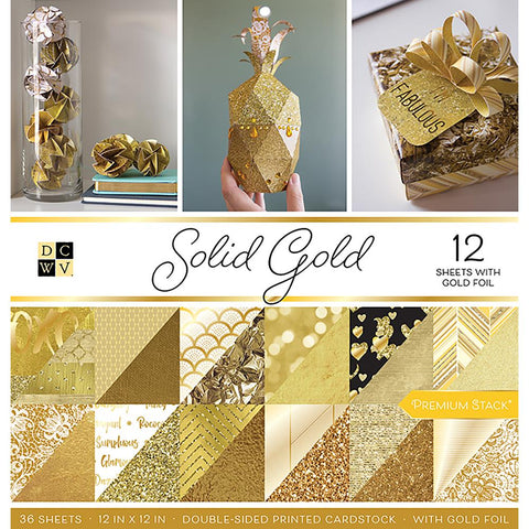 DCWV Double-Sided Cardstock Stack 12"X12" 36/Pkg Solid Gold, 18 Designs/2 Each