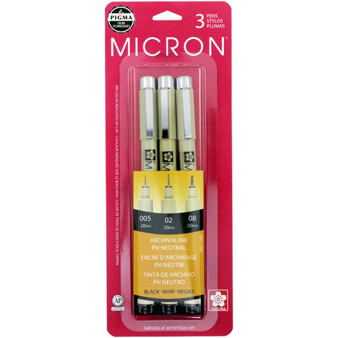 Pigma Micron Pens Assorted 3/Pkg Black