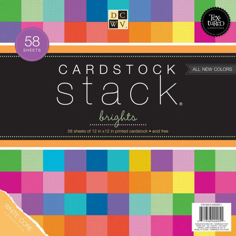 DCWV Single-Sided Cardstock Stack 12"X12" 58/Pkg Brights White Core, 29 Solid Colors/2ea