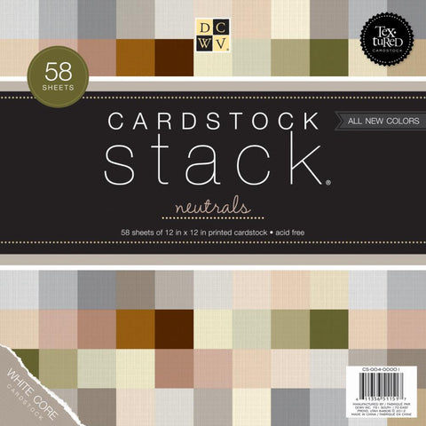 DCWV Single-Sided Cardstock Stack 12"X12" 58/Pkg Neutrals White Core, 29 Solid Colors/2ea