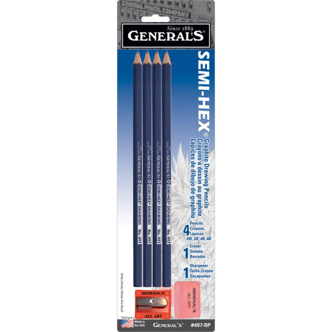 General Pencils Semi-Hex Graphite Drawing Pencils 4/Pkg HB, 2B, 4B, & 6B